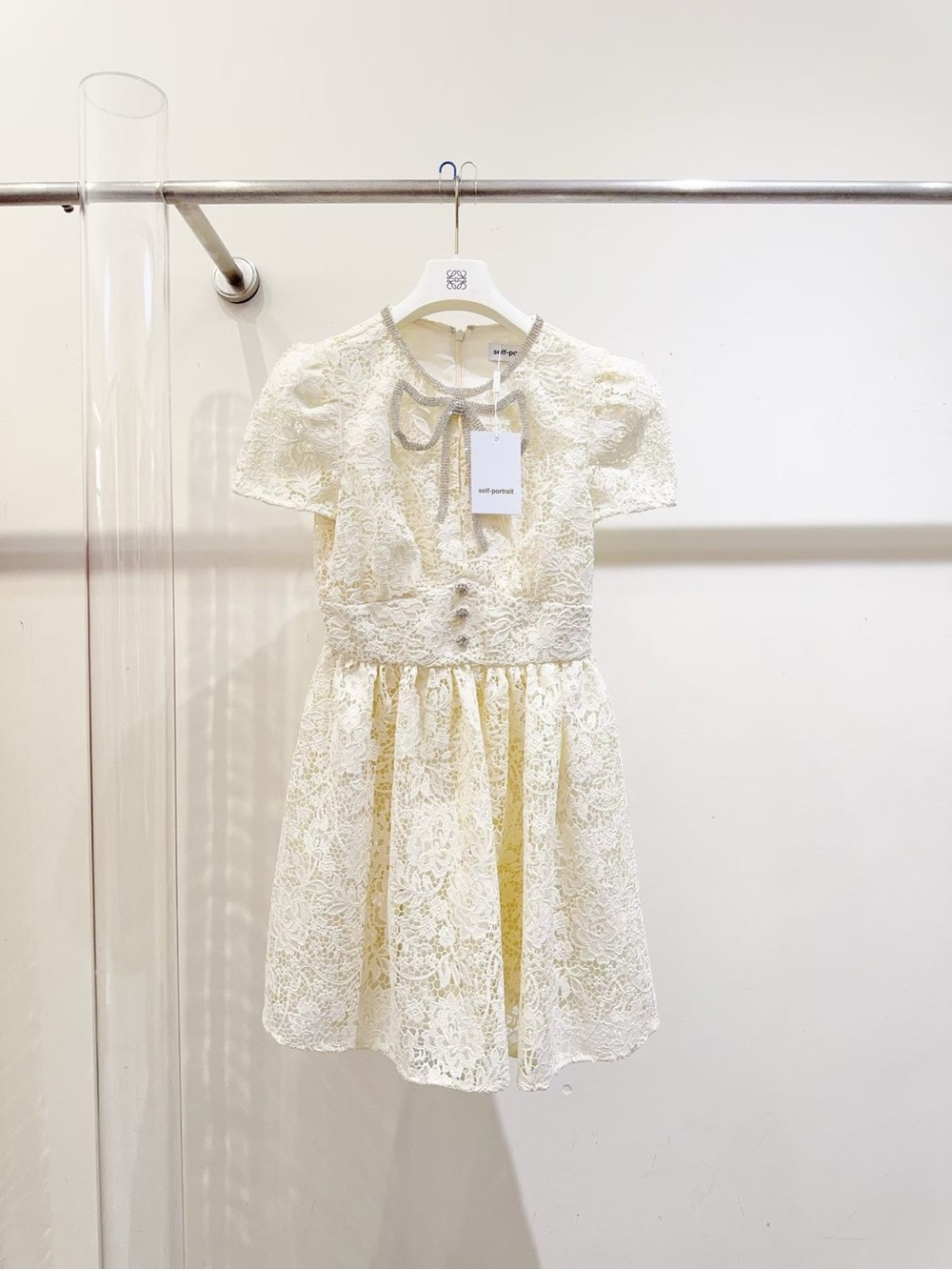 Self-Portrait Cream Lace Bow-Accent Formal Dress